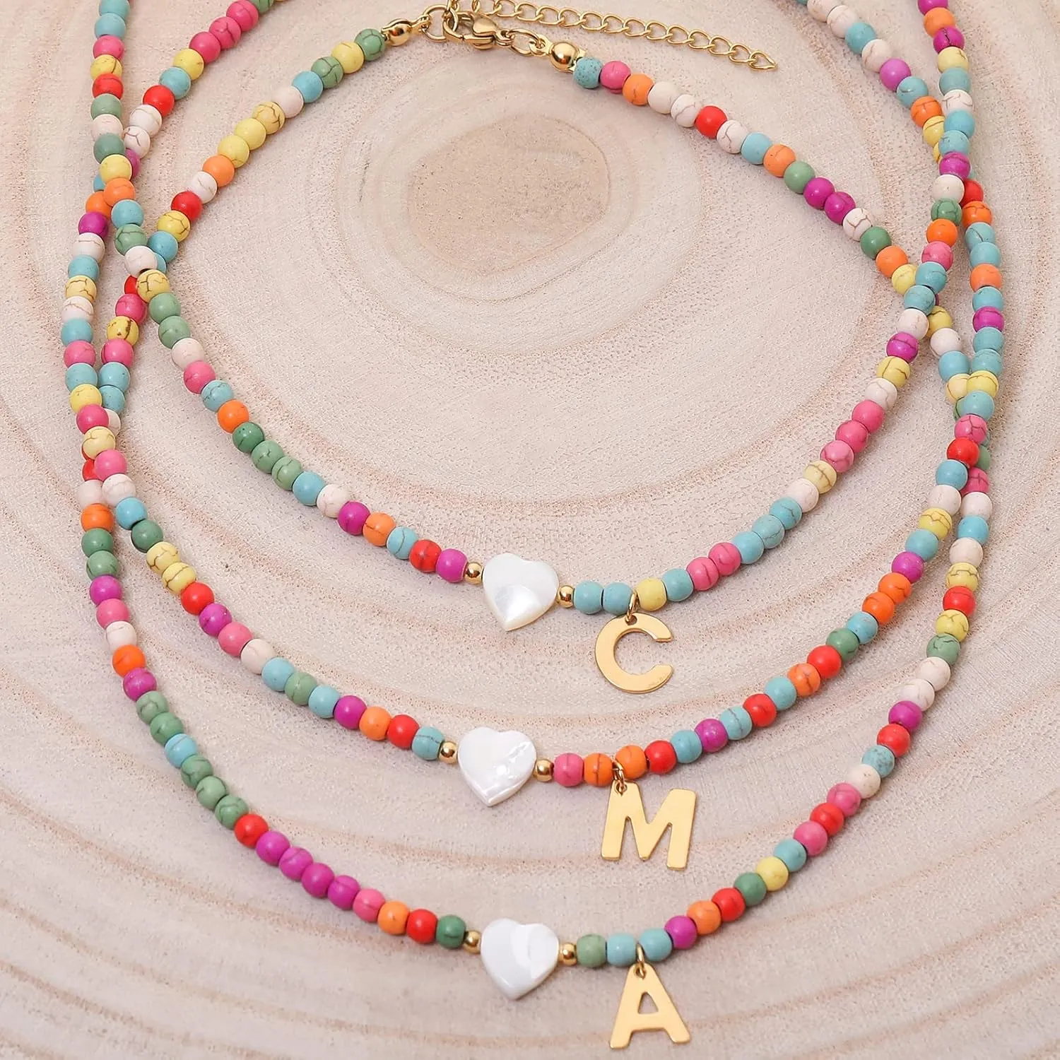 Wellike Initial Necklaces for Women Colorful Beaded Choker Necklace Stainless Steel 18K Gold Plated Y2K Aesthetic Gold Letter Necklace Handmade Boho Summer Necklace Jewelry Gift