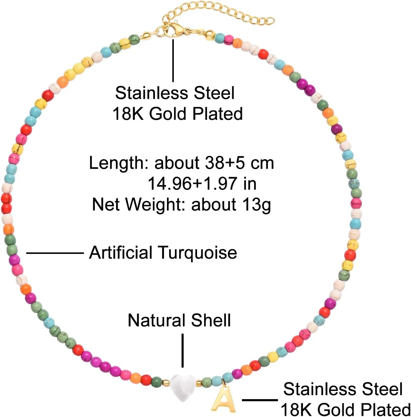 Wellike Initial Necklaces for Women Colorful Beaded Choker Necklace Stainless Steel 18K Gold Plated Y2K Aesthetic Gold Letter Necklace Handmade Boho Summer Necklace Jewelry Gift