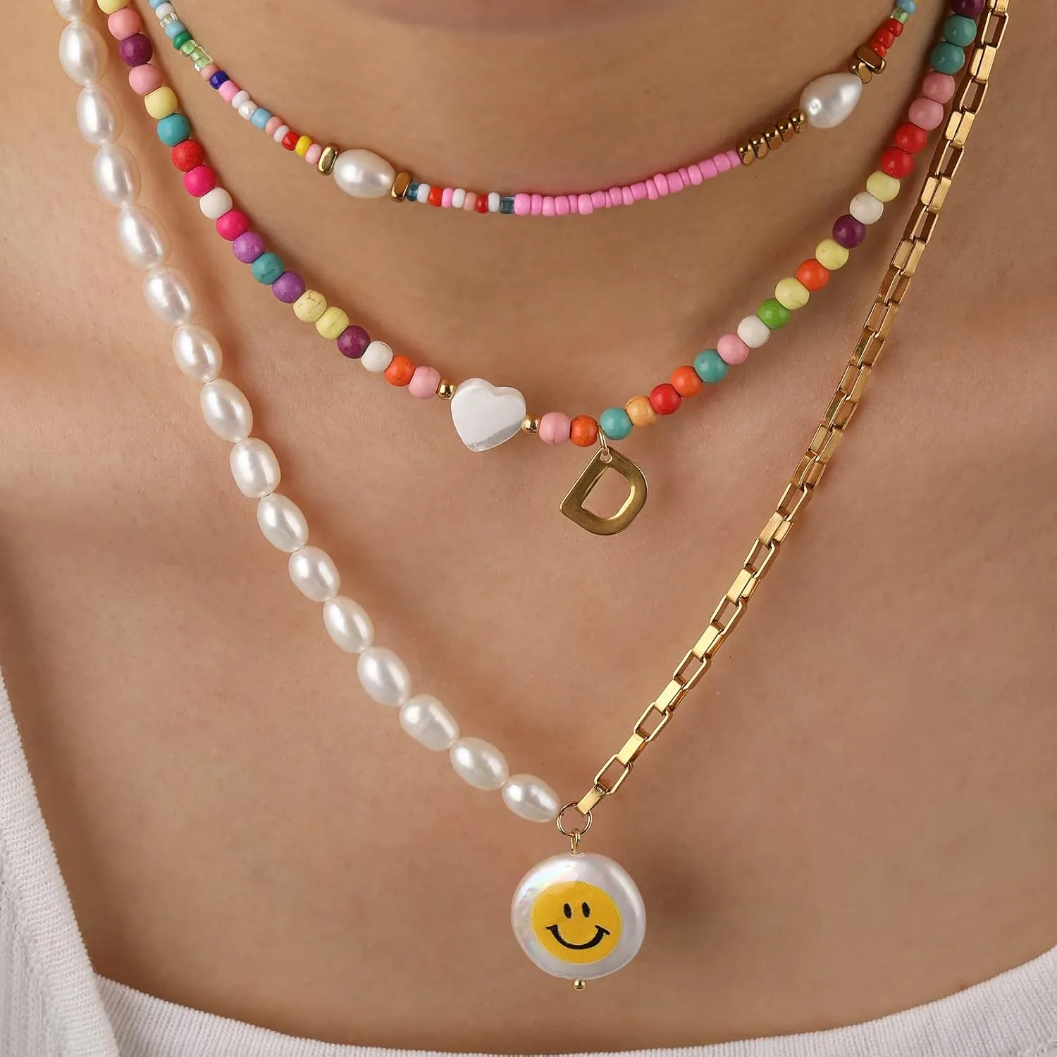 Wellike Initial Necklaces for Women Colorful Beaded Choker Necklace Stainless Steel 18K Gold Plated Y2K Aesthetic Gold Letter Necklace Handmade Boho Summer Necklace Jewelry Gift