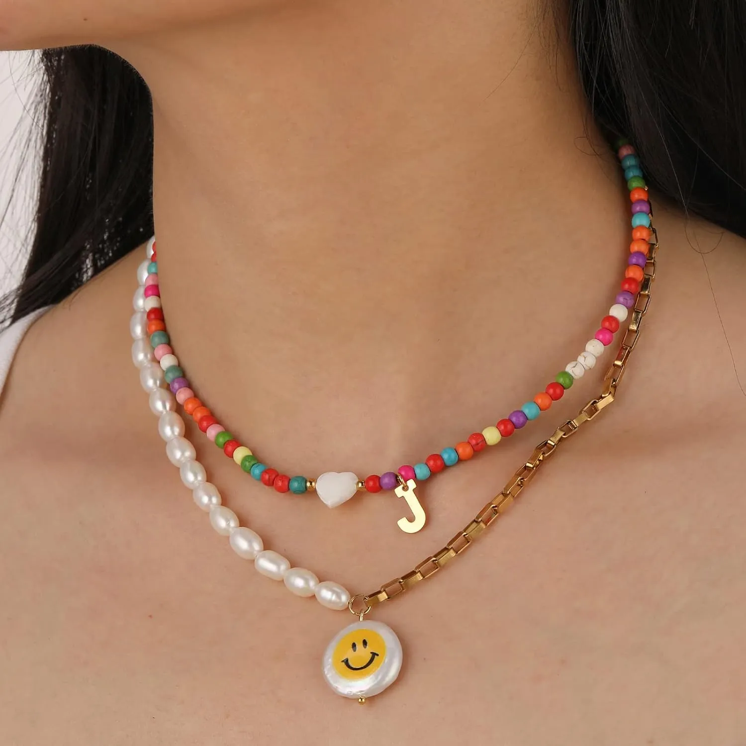 Wellike Initial Necklaces for Women Colorful Beaded Choker Necklace Stainless Steel 18K Gold Plated Y2K Aesthetic Gold Letter Necklace Handmade Boho Summer Necklace Jewelry Gift
