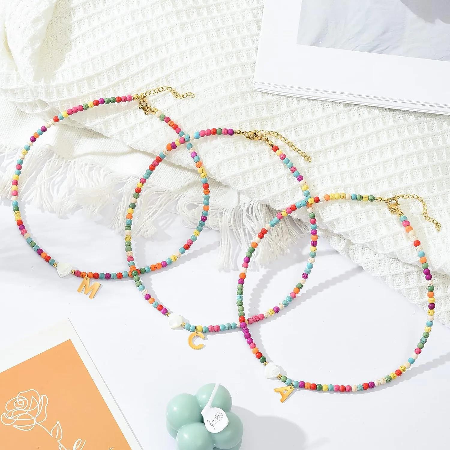 Wellike Initial Necklaces for Women Colorful Beaded Choker Necklace Stainless Steel 18K Gold Plated Y2K Aesthetic Gold Letter Necklace Handmade Boho Summer Necklace Jewelry Gift