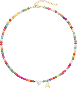 Wellike Initial Necklaces for Women Colorful Beaded Choker Necklace Stainless Steel 18K Gold Plated Y2K Aesthetic Gold Letter Necklace Handmade Boho Summer Necklace Jewelry Gift