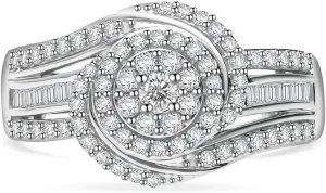 White Diamond 925 Sterling Silver Platinum Plated Cluster Ring for Women Jewelry Birthday Gifts Size 7 Ct 0.78