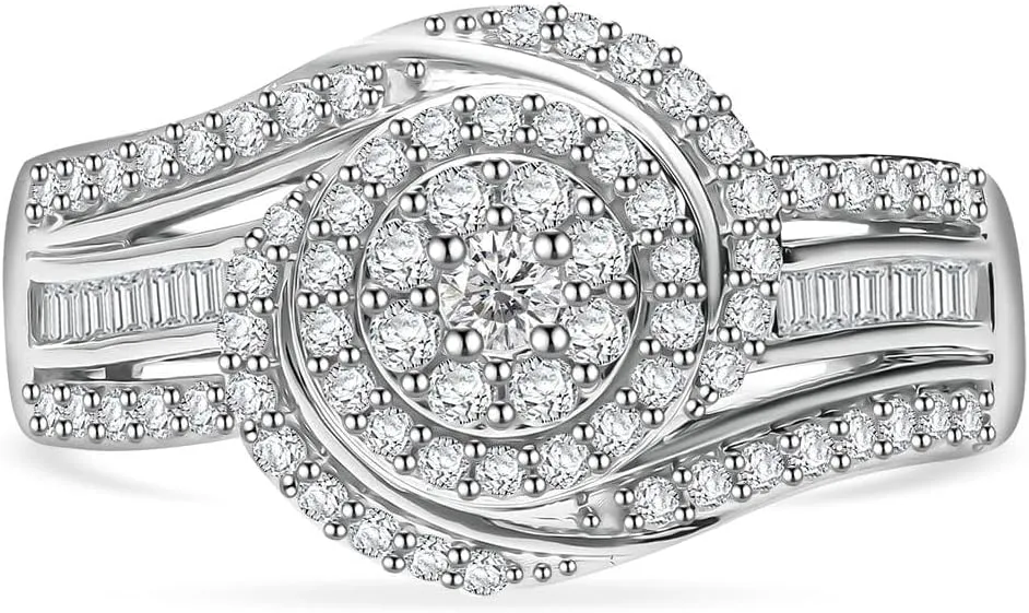 White Diamond 925 Sterling Silver Platinum Plated Cluster Ring for Women Jewelry Birthday Gifts Size 9 Ct 0.78