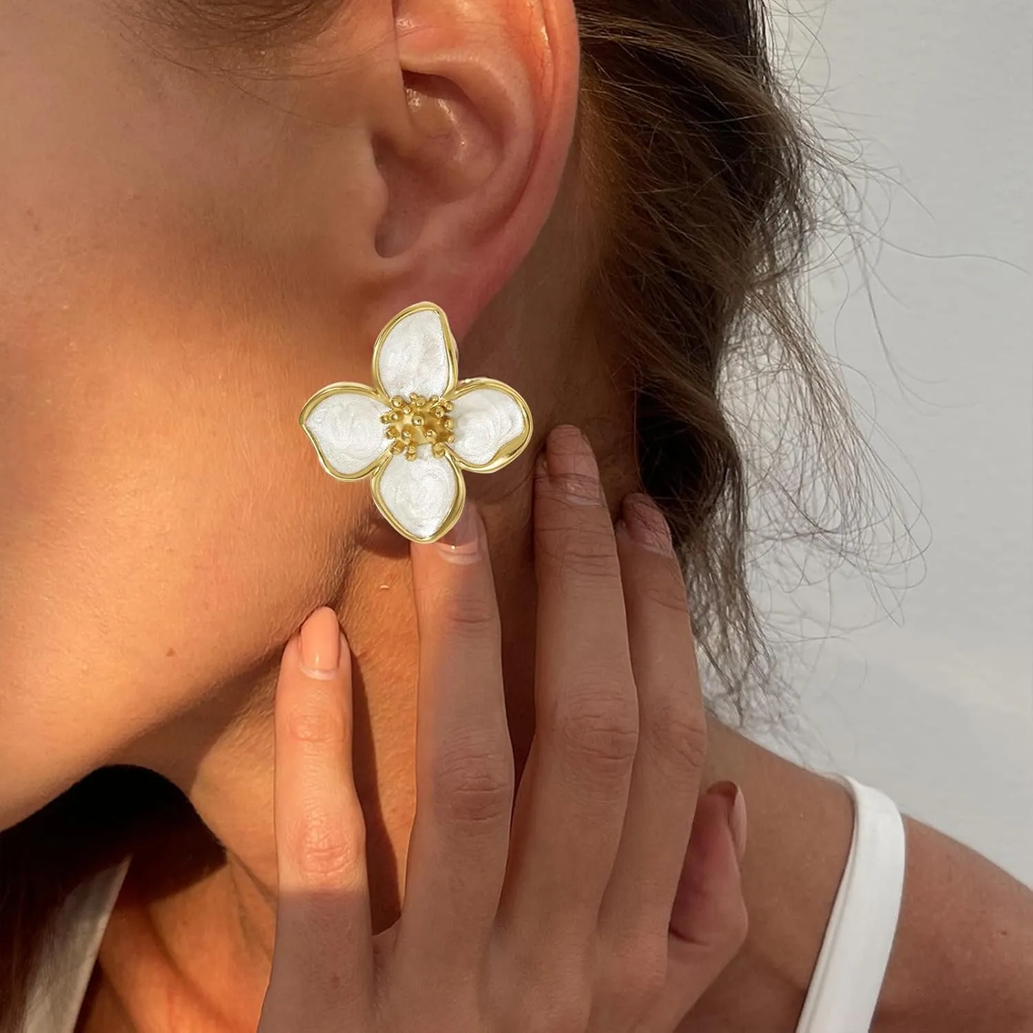 White Flower Earrings Unique Spring Earrings for Women Big Floral Earring Statement Flower Jewelry Gift