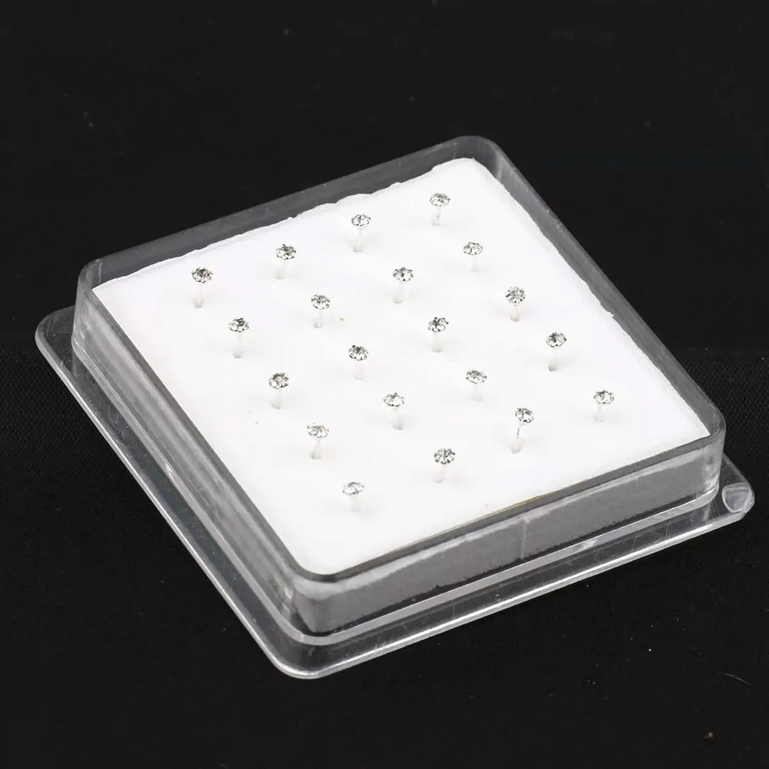 Wholesale Lots 20 Pcs Clear Crystal Bar Bone Rings 925 Silver Nose Stud-Default