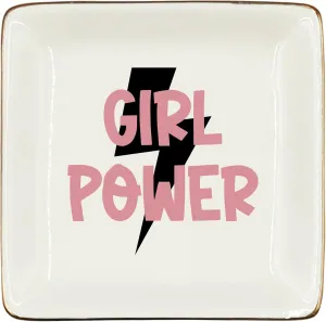 WODMIS Girl Power Ceramic Jewelry Tray Dish, Pink Preppy Trendy Jewelry Plate Ring Trinket Dish, Friendship Powerful Gifts for Teen Women, Wedding Bachelorette Party Gifts for Bestie 429