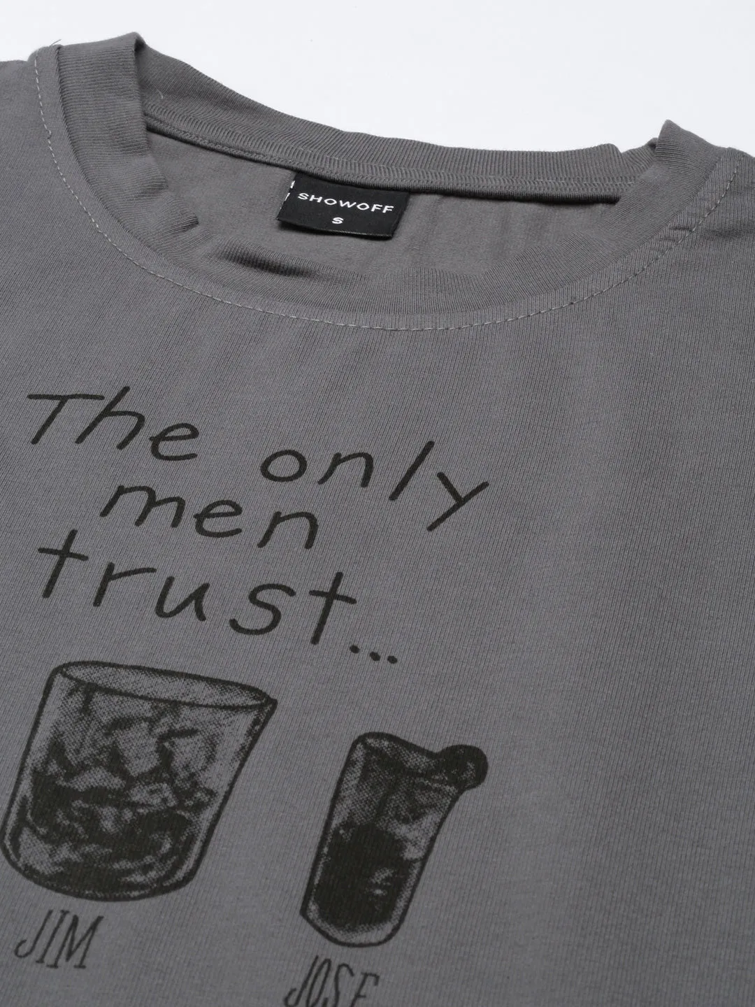 Women Grey Typographic Slim Fit Tshirt