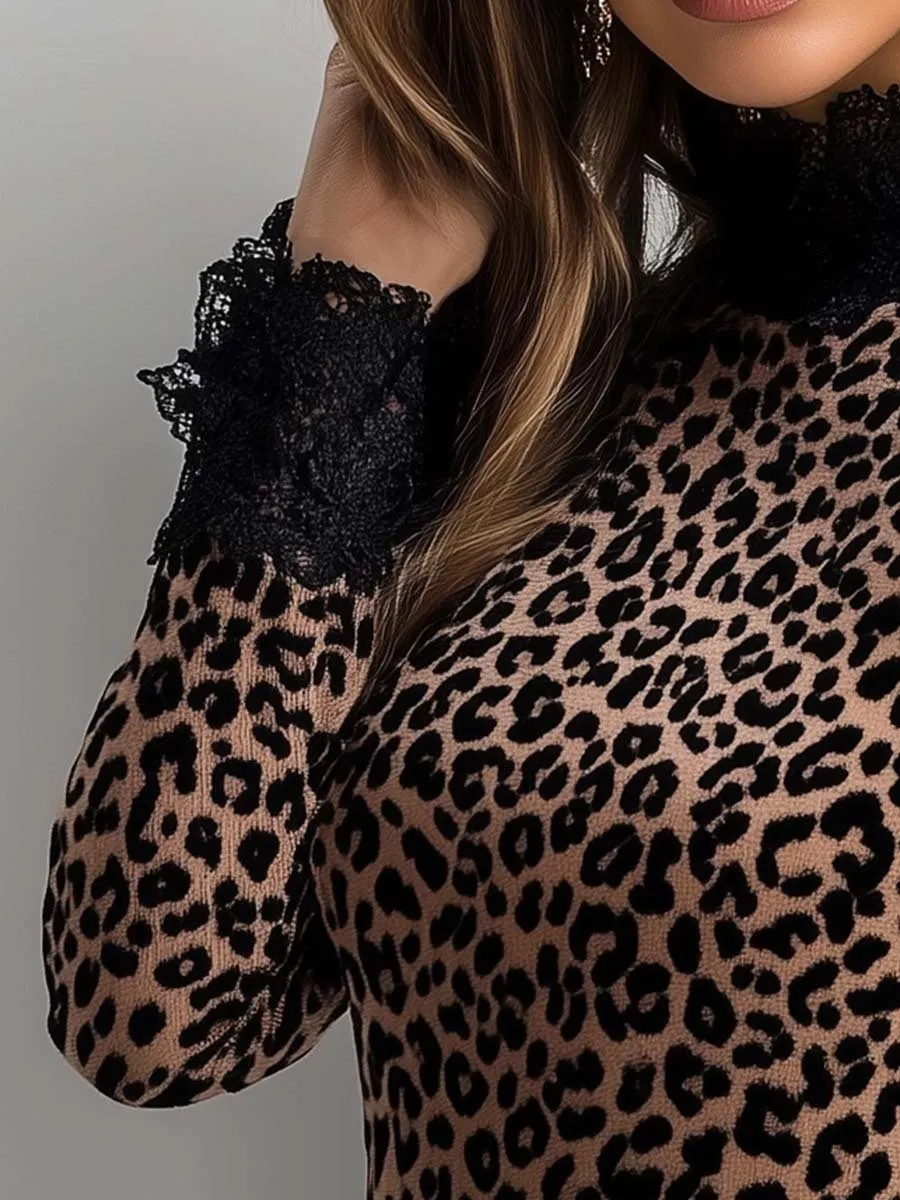 Women's Lace Leopard Velvet T-shirt