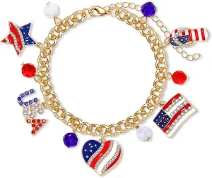 Womens Link Charm Bracelet Unicorn Butterfly Star Heart Pendant Charms Bracelet Bangles for Women (Red Blue)