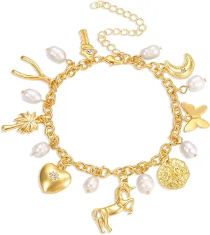 Womens Link Charm Bracelet Unicorn Butterfly Star Heart Pendant Charms Bracelet Bangles for Women