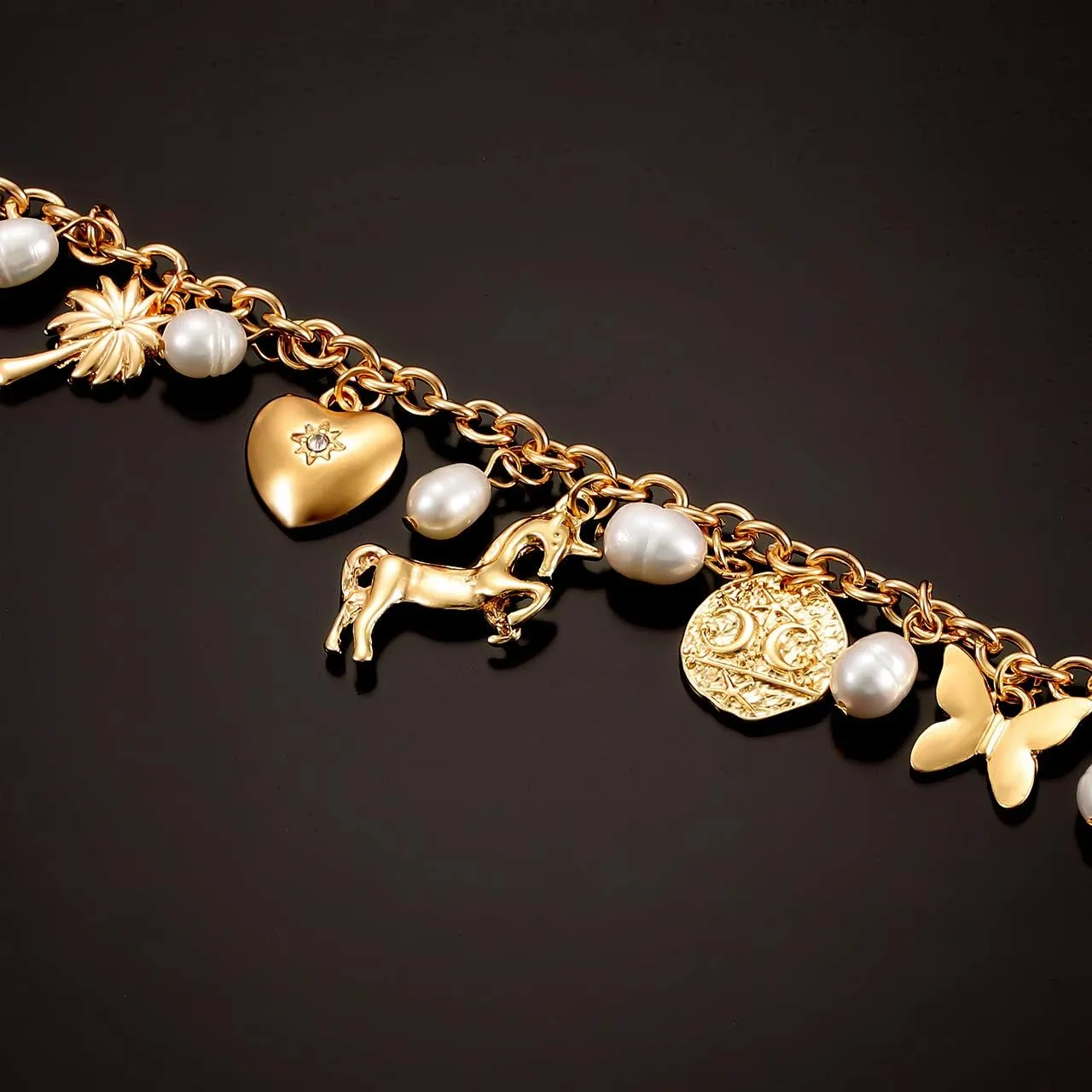 Womens Link Charm Bracelet Unicorn Butterfly Star Heart Pendant Charms Bracelet Bangles for Women