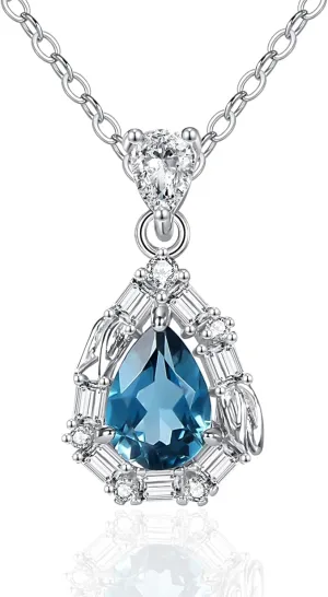 Womens Necklace Teardrop Topaz Sterling Silver Pendant Necklaces Womens Modern Dainty Jewelry