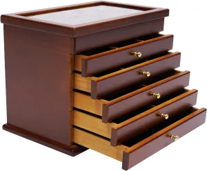 Wooden Jewelry Storage Box, 6 Layer Large Capacity Watch Display Box Vintage Jewelry Box Wood Display Case Drawer Dresser Large Necklacel Box with 5 Drawers for Organizing Various Jewelry (Brown)