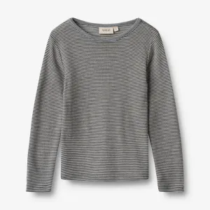 Wool T-Shirt L/S Alfie - navy stripe