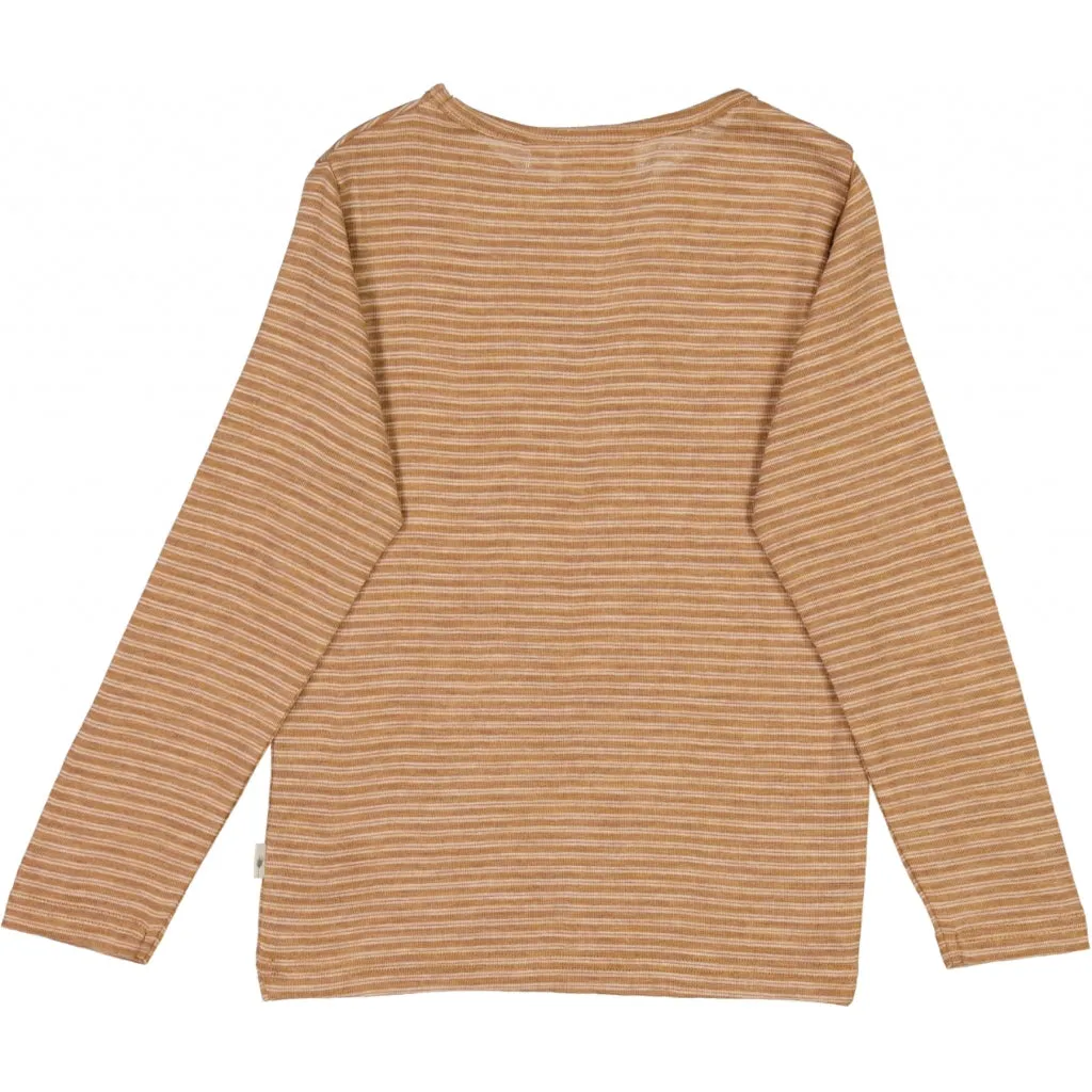 Wool T-Shirt LS - clay melange wool stripe
