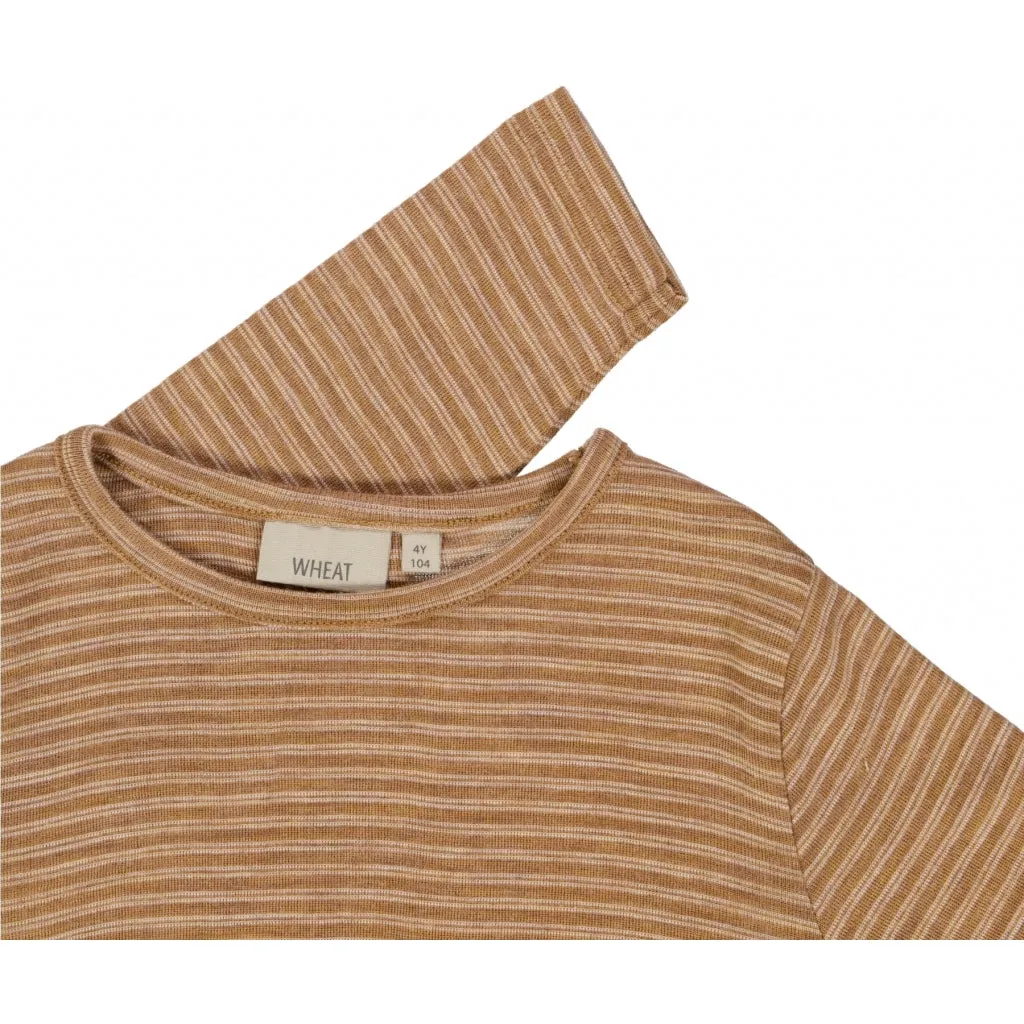 Wool T-Shirt LS - clay melange wool stripe