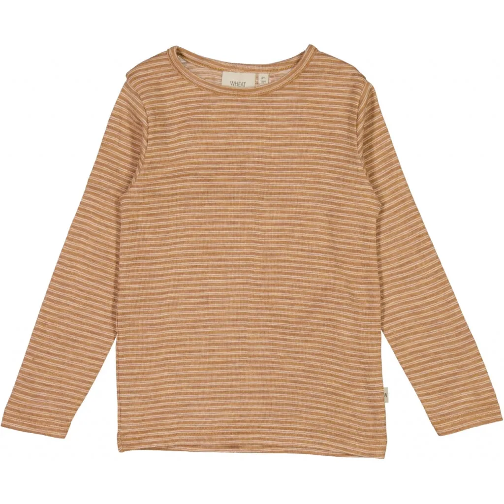 Wool T-Shirt LS - clay melange wool stripe