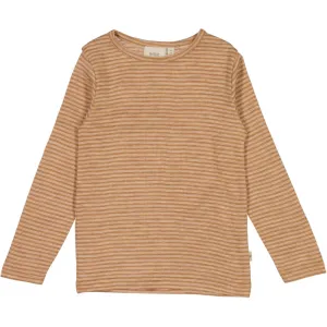 Wool T-Shirt LS - clay melange wool stripe