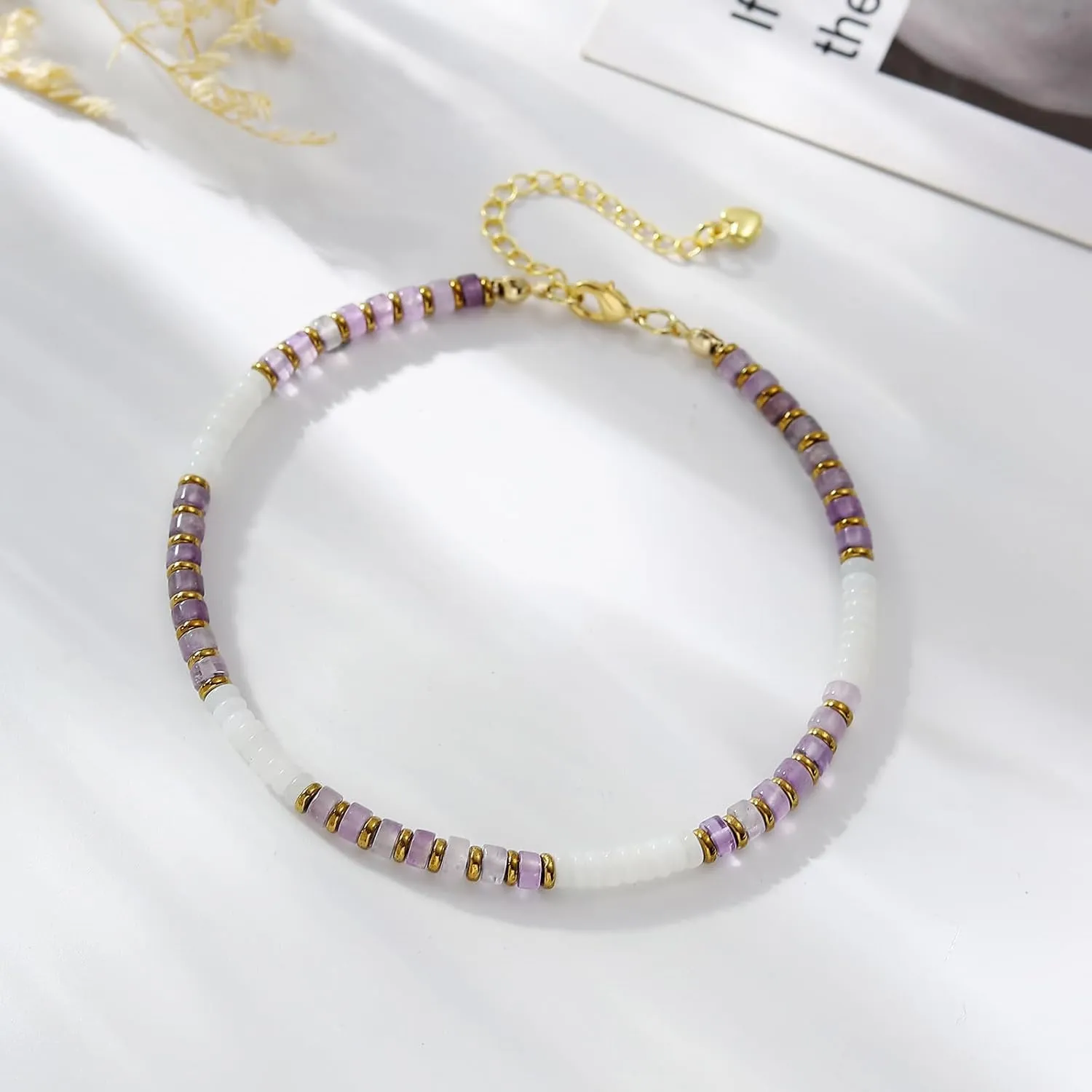 XIJIN Natural Stone Beaded Anklets for Women Handmade Beach Boho Turquoise Beads Ankle Bracelet Jewelry Gift for Her
