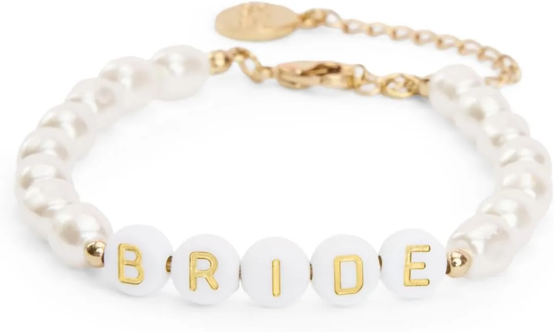 xo, Fetti Bride Pearl Beaded Bracelet - 7" | Bride to Be Jewelry, Bachelorette Party Decorations, Bridesmaid Gift, Bridal Shower Favor, Wedding Accessory
