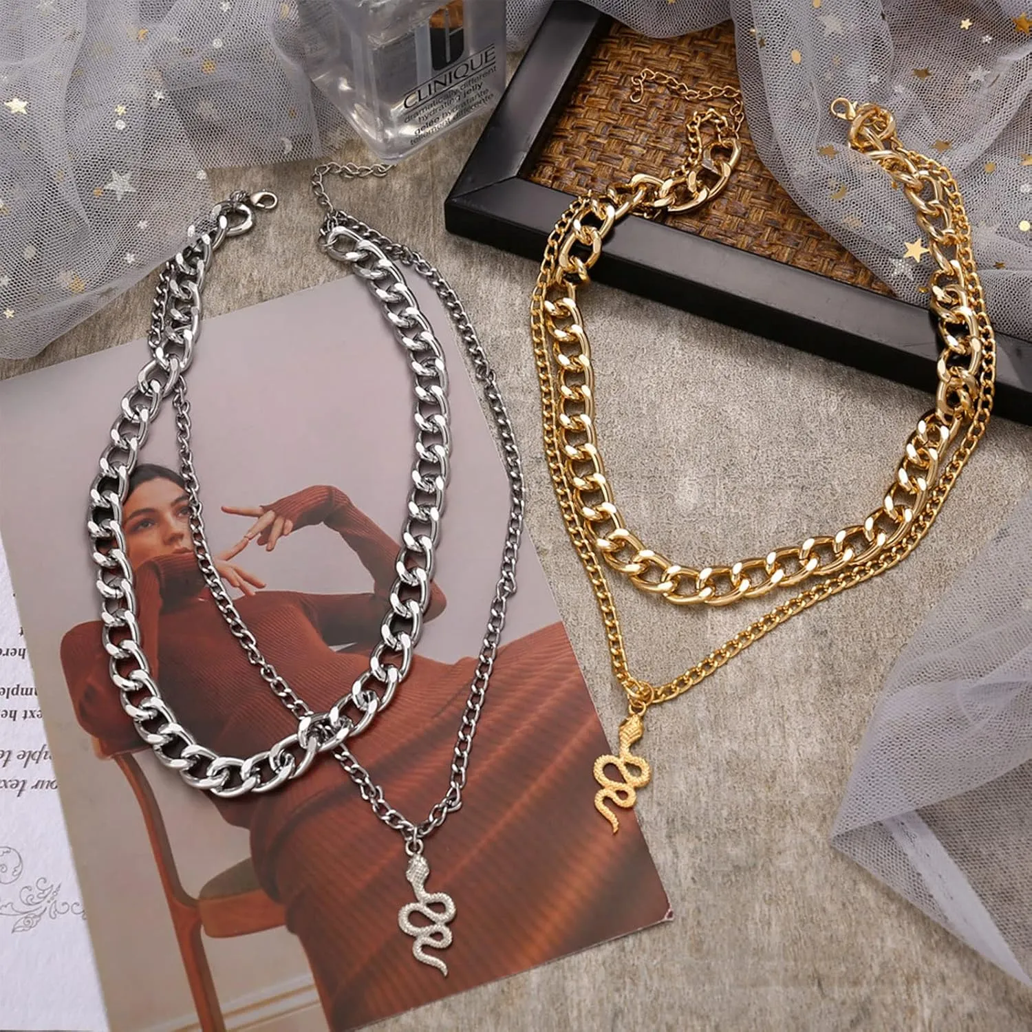 YANCHUN Bendable Snake Necklace & Bracelet for Women - Gold Snake Choker Gothic Jewelry - Trendy Stocking Stuffers & Christmas Gifts 2024
