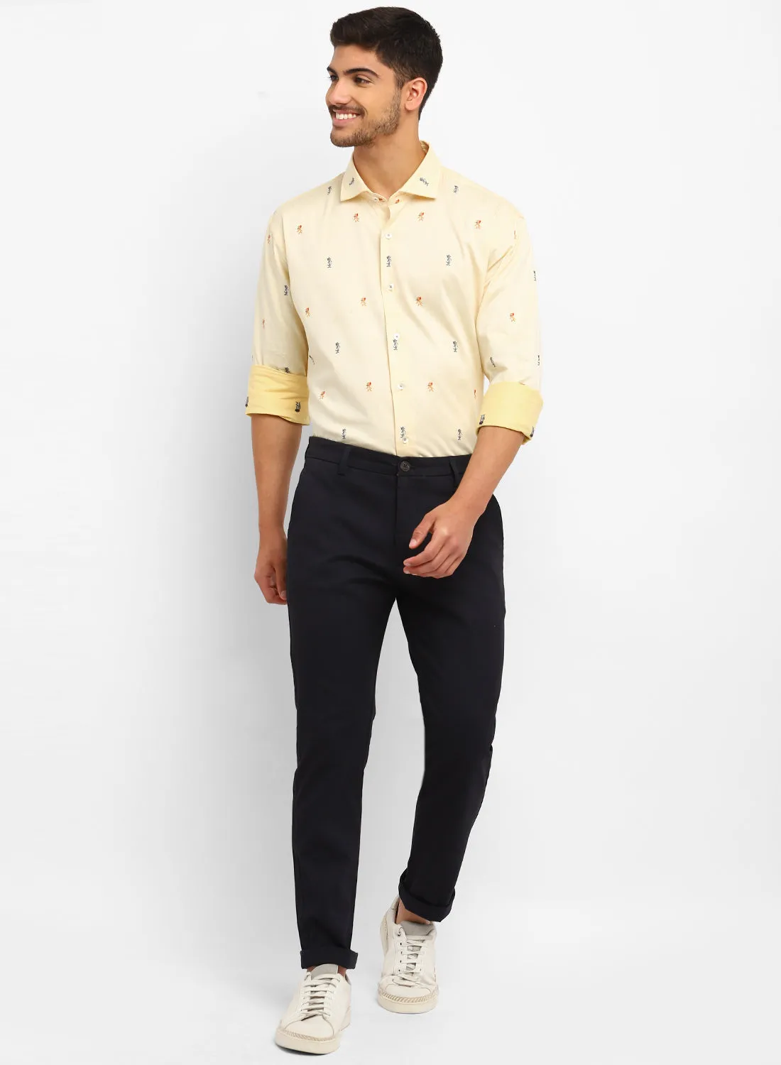 Yellow Cotton Cartoon Printed Full Sleeve Shirt