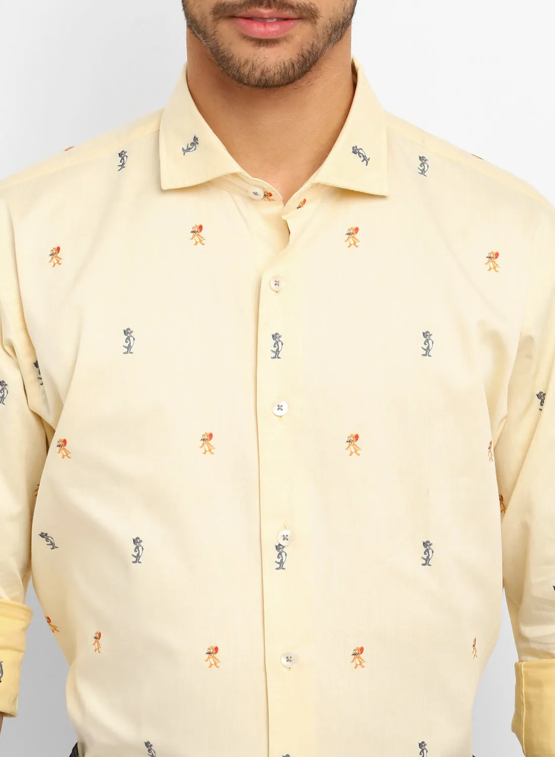 Yellow Cotton Cartoon Printed Full Sleeve Shirt