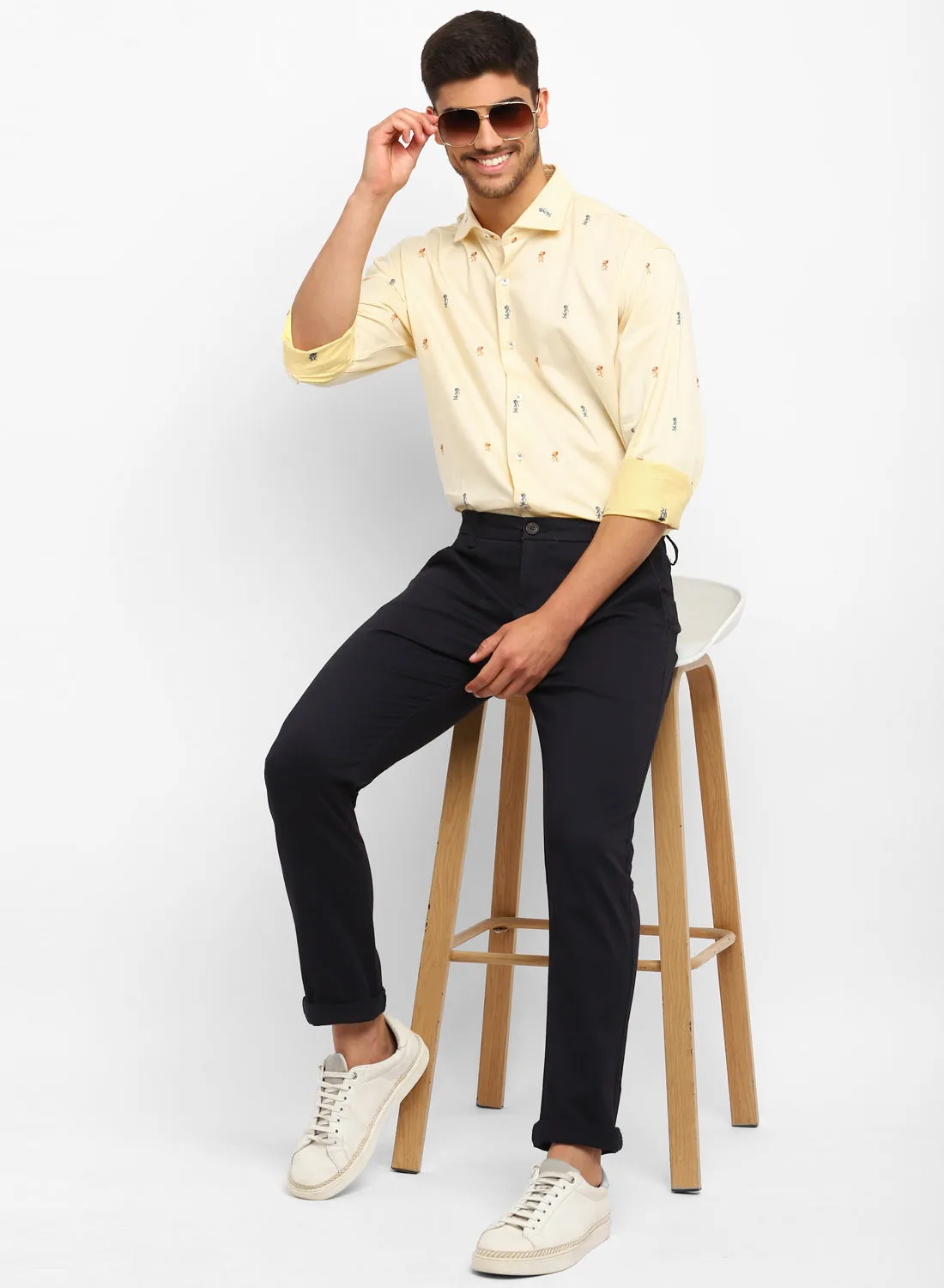 Yellow Cotton Cartoon Printed Full Sleeve Shirt