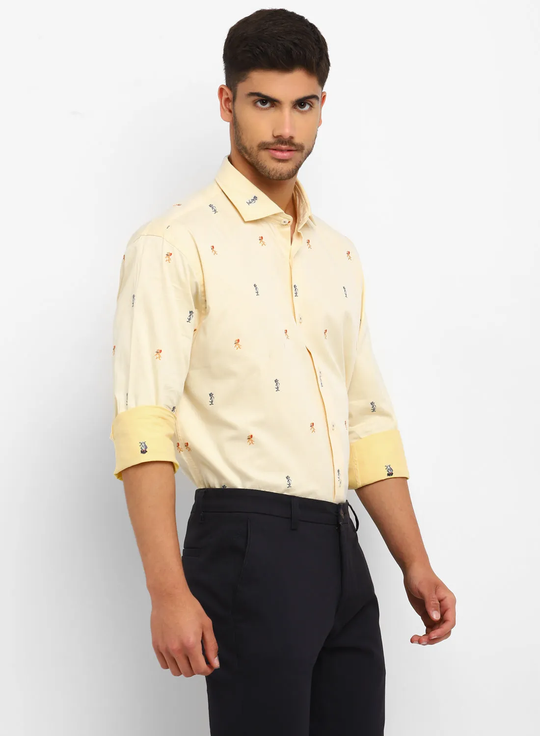 Yellow Cotton Cartoon Printed Full Sleeve Shirt