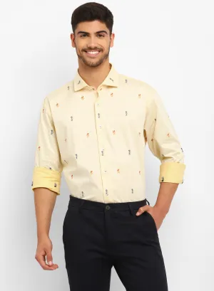 Yellow Cotton Cartoon Printed Full Sleeve Shirt
