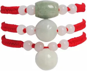 YONYou 3pcs Handmade Tibetan Buddhist Lucky Jade Braid Red Rope Bracelet Protection Amulet Bangles