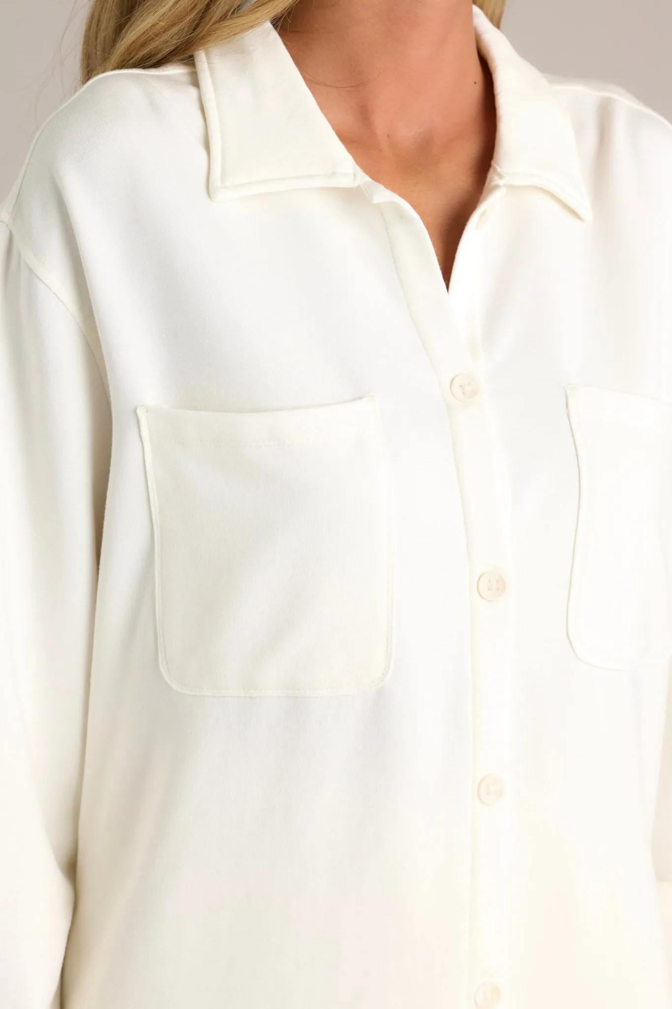 Z Supply Layover Sea Salt Modal Fleece Button Up