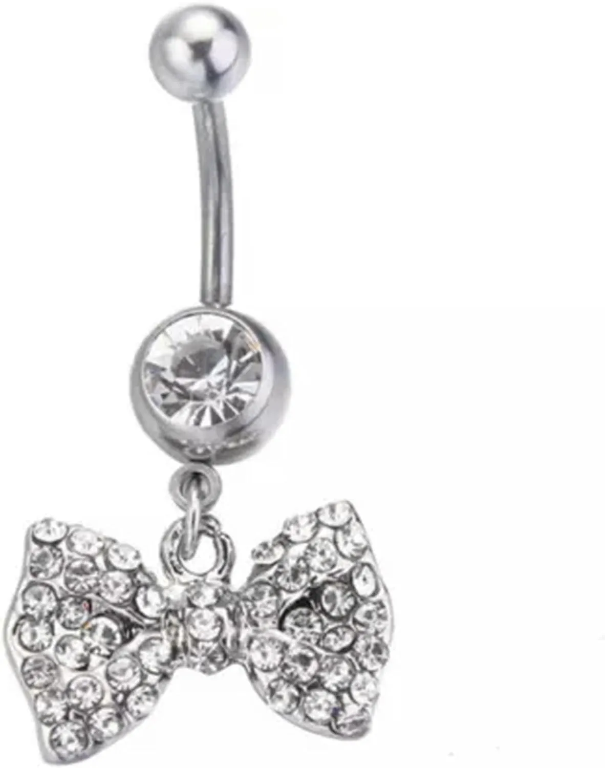 Zirconia Bow Belly Button Ring Navel Nail Jewelry Body Piercing Navel Ring-White