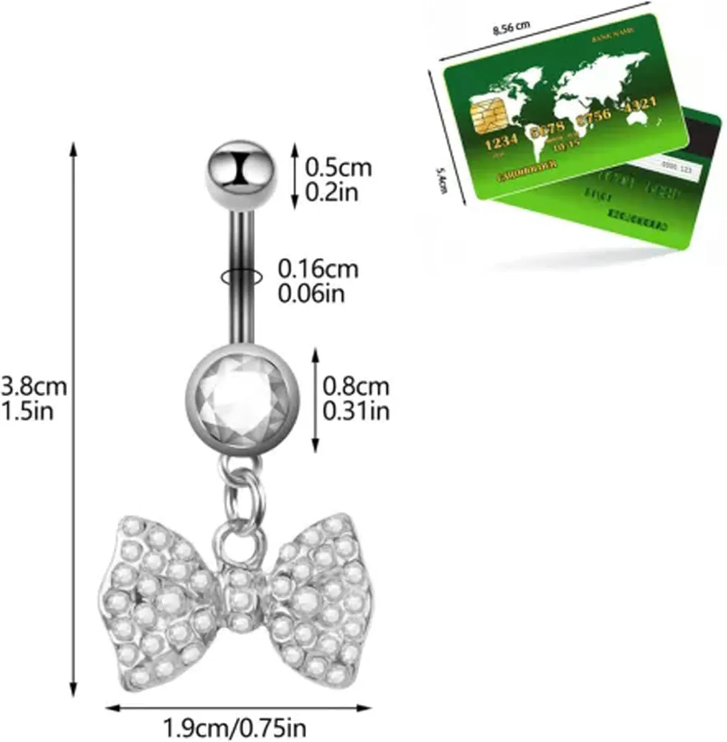 Zirconia Bow Belly Button Ring Navel Nail Jewelry Body Piercing Navel Ring-White