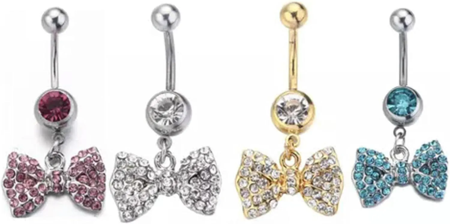 Zirconia Bow Belly Button Ring Navel Nail Jewelry Body Piercing Navel Ring-White
