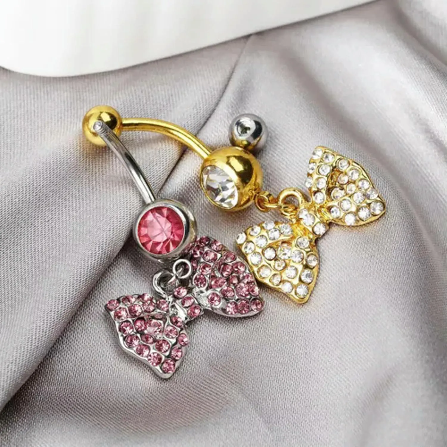 Zirconia Bow Belly Button Ring Navel Nail Jewelry Body Piercing Navel Ring-White
