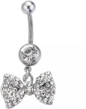 Zirconia Bow Belly Button Ring Navel Nail Jewelry Body Piercing Navel Ring-White